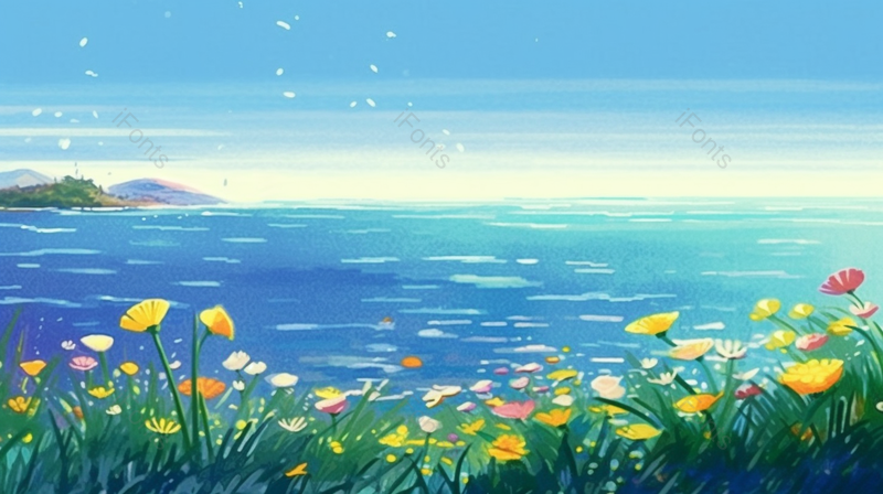 唯美抽象插画远处岛屿海平面,插画/手绘图,插画/手绘图库,插画/手绘图下载,插画/手绘